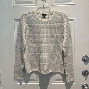 Ann Taylor Factory White Metallic Silver Crewneck Long Sleeve Sweater Medium